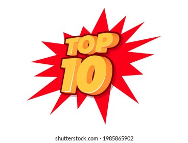 Top 10. Best ten list. 3D orange word on red background.