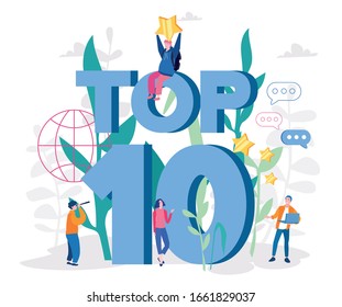 Top 10 concept with happy people, 
rating, Vector illustration for web banner, infographics, mobile.