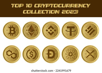 Top 10 cryptocurrency collection for 2023. Crypto logo coin set vector svg