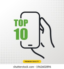 Top 10 icon. With phone and hand icon
