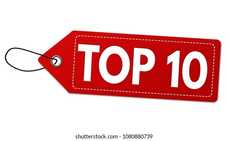 Top 10 label or price tag on white background, vector illustration