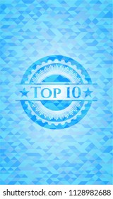 Top 10 light blue emblem. Mosaic background