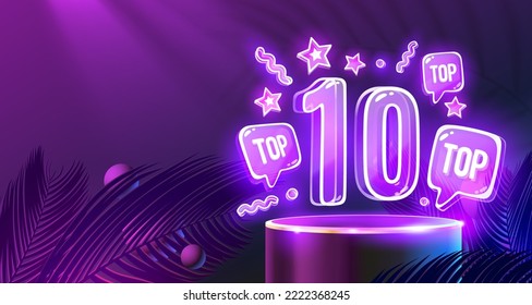 Top 10 de neón podio, mejor banner. Ilustración del vector