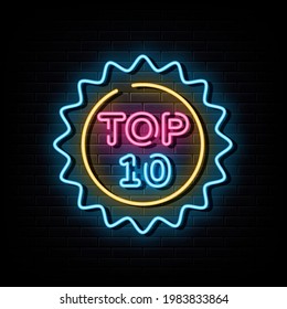 Top 10 Neon Text Vector. Top Ten neon sign, design template,
