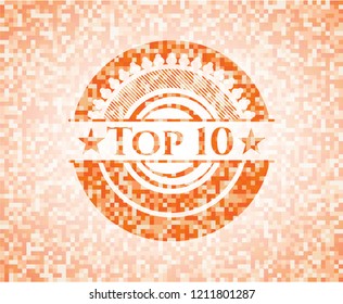 Top 10 orange tile background illustration. Square geometric mosaic seamless pattern with emblem inside.