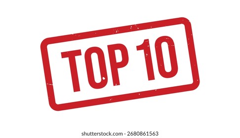 Top 10 sello de goma rojo. Top 10 diseño Grunge con arañazos de polvo.
Top 10 signo, logotipo, insignia, icono, pegatina, etiqueta, emblema, sello, símbolo ilustración aislada.