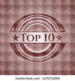 Top 10 red seamless emblem with geometric background.