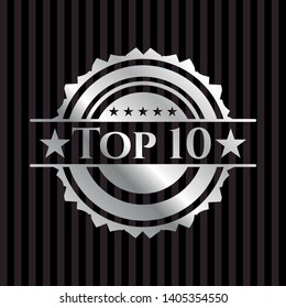 Top 10 silver emblem or badge. Vector Illustration. Mosaic.