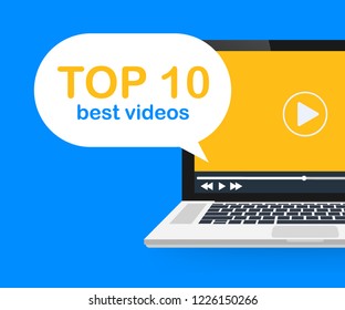 Top 10. Simple Best Video Banner Tag. Click through rate, competition of media maker concept. Vector stock illustration.