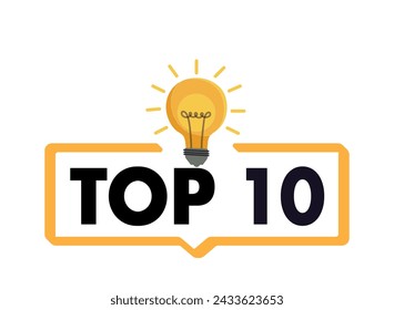 Top 10 - Top Ten colorful label on white background. Vector stock illustration.