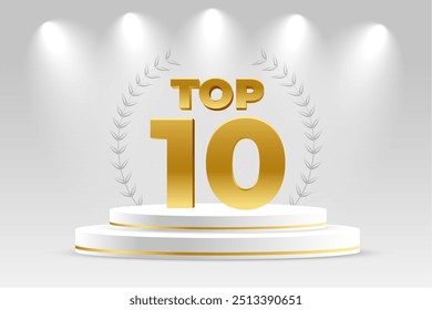 top 10 fundo da vitória com plataforma de pódio 3d e vetor de efeito de luz spot