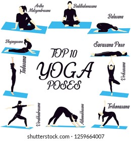 Top 10 Yoga Poses Set Stock Vector (Royalty Free) 1259664007 | Shutterstock