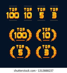 Top 100, Top 10, Top 5, Top 3. Pixel art