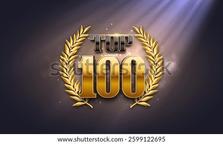 Top 100 award poster. Presentation 100 best with golden laurel wreath. Vector illustration.