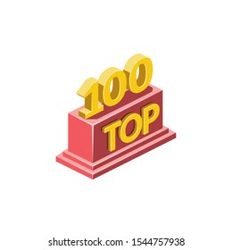 Top 100, Best, Winner award. Vector 3d isometric, color web icon, new flat style. Creative illustration design, idea for infographics.