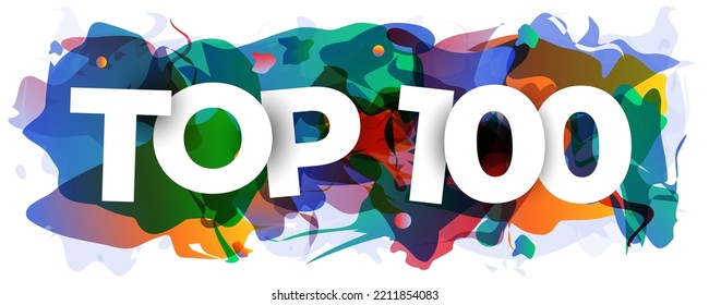 Top 100 sign over an abstract colorful background. Vector illustration.