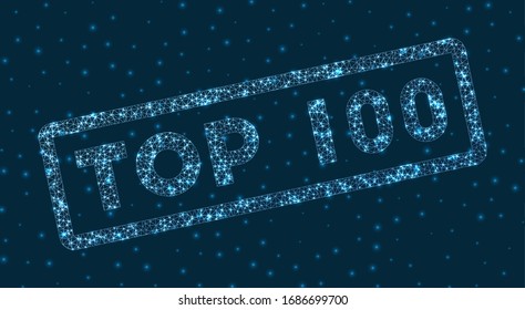 Top 100 Word In Digital Style. Glowing Geometric Top 100 Badge. Radiant Vector Illustration.