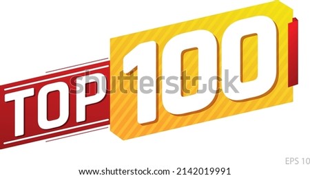 Top 100 word on red and yellow ribbon. Vector illustration.