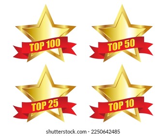 Top 100,50,25,10 rating star.Banner rating .Gold star award