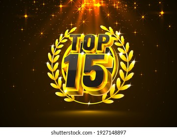 Top 15 best podium award sign, golden object. Vector illustration