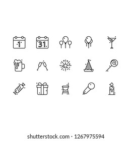 Top 15 Simple Set of Party and Birthday Related Vector Line Icons. Contains such Icons as Beer, Balloon, Confetti, and more. Editable Stroke. Pixel Perfect.