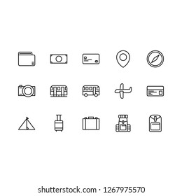 Top 15 Simple Set of Travel Related Vector Line Icons. Contains such Icons as Transportation, Pocket, Compass, and more. Editable Stroke. Pixel Perfect.