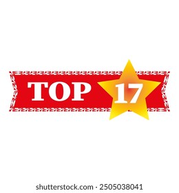 Top 17 banner. Bold top seventeen text. Golden star focus. Red ribbon background.