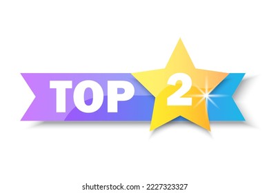 Top 2 rating banner. Gold Star. Sale label. Business concept. Logo template. Vector illustration. stock image.