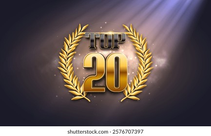 Top 20 award poster. Presentation 20 best with golden laurel wreath. Vector illustration.