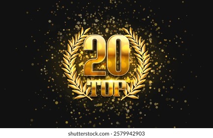 Top 20 award poster. Presentation 20 best with golden laurel wreath. Vector illustration.