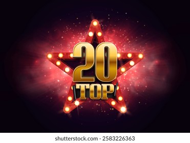 Top 20 award poster. Presentation 20 best with retro star on a bright background. Vector illustration.