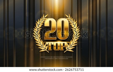 Top 20 award poster. Presentation 20 best with golden laurel wreath and bokeh effect. Vector illustration.