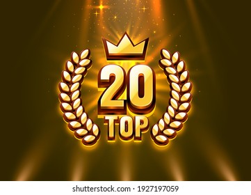 Top 20 best podium award sign, golden object. Vector illustration