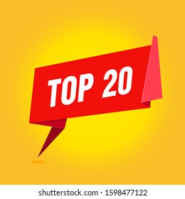 Top 20. Best Ten List. 3D Red Word On Red Ribbon. Winner Tape Award Text Title. Vector Color Illustration Clipart