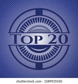 Top 20 emblem with denim high quality background. Vector Illustration. Detailed.