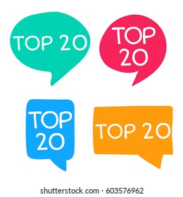 Top 20. Hand Drawn Speech Bubbles. Vector Set Of Icon Illustration On White Background.