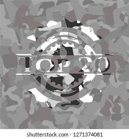 Top 20 on grey camouflage texture