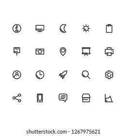 Top 20 Simple Set of Basic User Interface Related Vector Line Icons. Contains such Icons as Weather, Display, Chat Box, and more. Editable Stroke. Pixel Perfect.