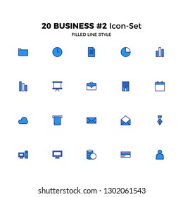 Top 20 Simple Set of Business and Management Related Vector Icons in Filled Line Style. Contains such Icons as Folder, Presentation, Agenda and more. Editable Stroke. Pixel Perfect.