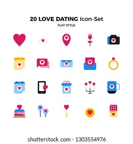 Top 20 Simple Set of Love Dating Related Vector Icons Flat Style. Contains such Icons as Love Sign, Love Chatting, Candle Light Dinner, and more. Editable Stroke. Pixel Perfect.