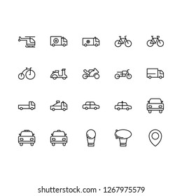 Top 20 Simple Set of Public Transportation Related Vector Line Icons. Contains such Icons as Car, Zeppelin, Bike, and more. Editable Stroke. Pixel Perfect.