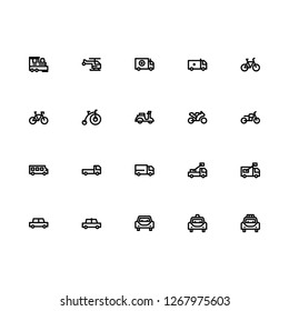 Top 20 Simple Set of Public Transportation Related Vector Line Icons. Contains such Icons as Car, Zeppelin, Bike, and more. Editable Stroke. Pixel Perfect.
