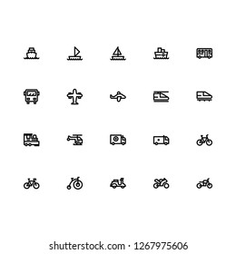 Top 20 Simple Set of Public Transportation Related Vector Line Icons. Contains such Icons as Ship, Plane, Bus, Bike, and more. Editable Stroke. Pixel Perfect.