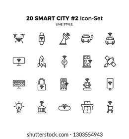 Top 20 Simple Set of Smart City Related Vector Icons Line Style. Contains such Icons as Drone, Smart Government, Smart Lock, and more. Editable Stroke. Pixel Perfect.