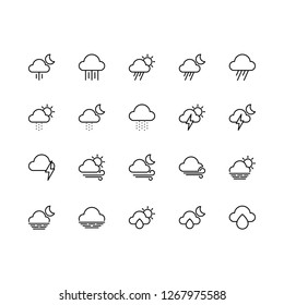 Top 20 Simple Set of Weather Related Vector Line Icons. Contains such Icons as Cloud, Rain, Lightning, and more. Editable Stroke. Pixel Perfect.