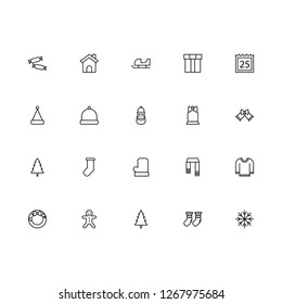 Top 20 Simple Set of Winter and Christmas Related Vector Line Icons. Contains such Icons as Snow Flake, Scarf, Bell, and more. Editable Stroke. Pixel Perfect.