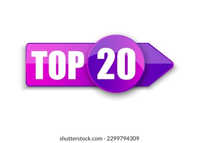 Top 20 small logo. Lilac winner sticker twenty. Tape best rating. vector illustration.