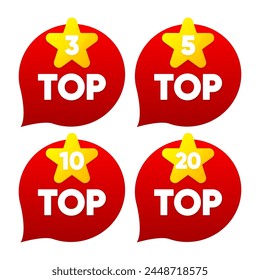 Top 3, 5, 10 and 20 Rating Chart. Best in the ranking. Winner in the category. Collection of badges. Vector illustration.