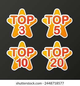 Top 3, 5, 10 and 20 Rating Chart. Best in the ranking. Winner in the category. Collection of badges. Vector illustration.