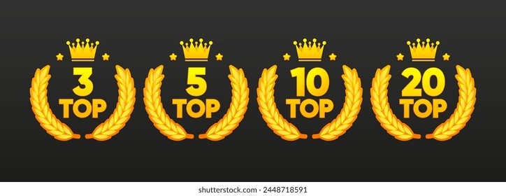 Top 3, 5, 10 and 20 Rating Chart. Best in the ranking. Winner in the category. Collection of badges. Vector illustration.